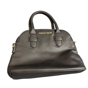 Christian Siriano Black Pebbled Leather Dome Satchel Handbag Gold Accents